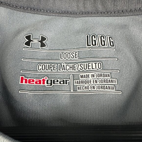 Under Armour Tee Shirt Mens Large Loose Fit Heat Gear Gray Logo Short Sleeve - Picture 5 of 8